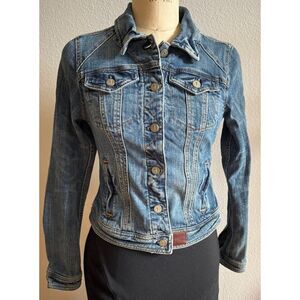 Pilcro & The Letterpress Anthropologie‎ Jean Jacket Leather Size Small EUC